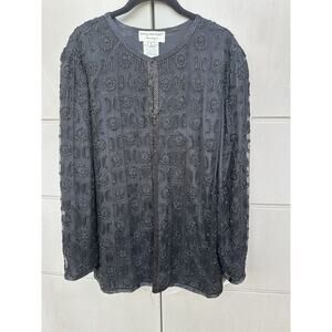 VTG 80s Adrianna Papell 100% Silk Black Beaded Sequin Evening Jacket Sz L Formal